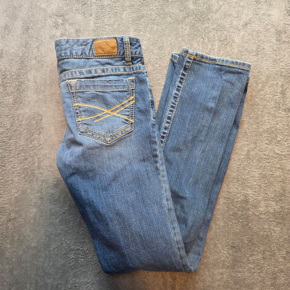 Aeropostale Chelsea Skinny Bootcut Jeans Juniors 10 Tall Blue Medium Wash